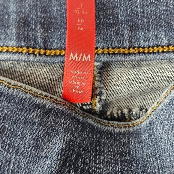 Spanx Pull On Jeans Denim Jeggings Medium Sculpt distressed Stretch Blue - Picture 3 of 12